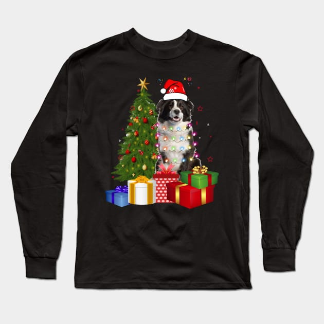 Border Collie Christmas Tree Santa Hat Funny Xmas Gift Dog T-Shirt Long Sleeve T-Shirt by CoolTees